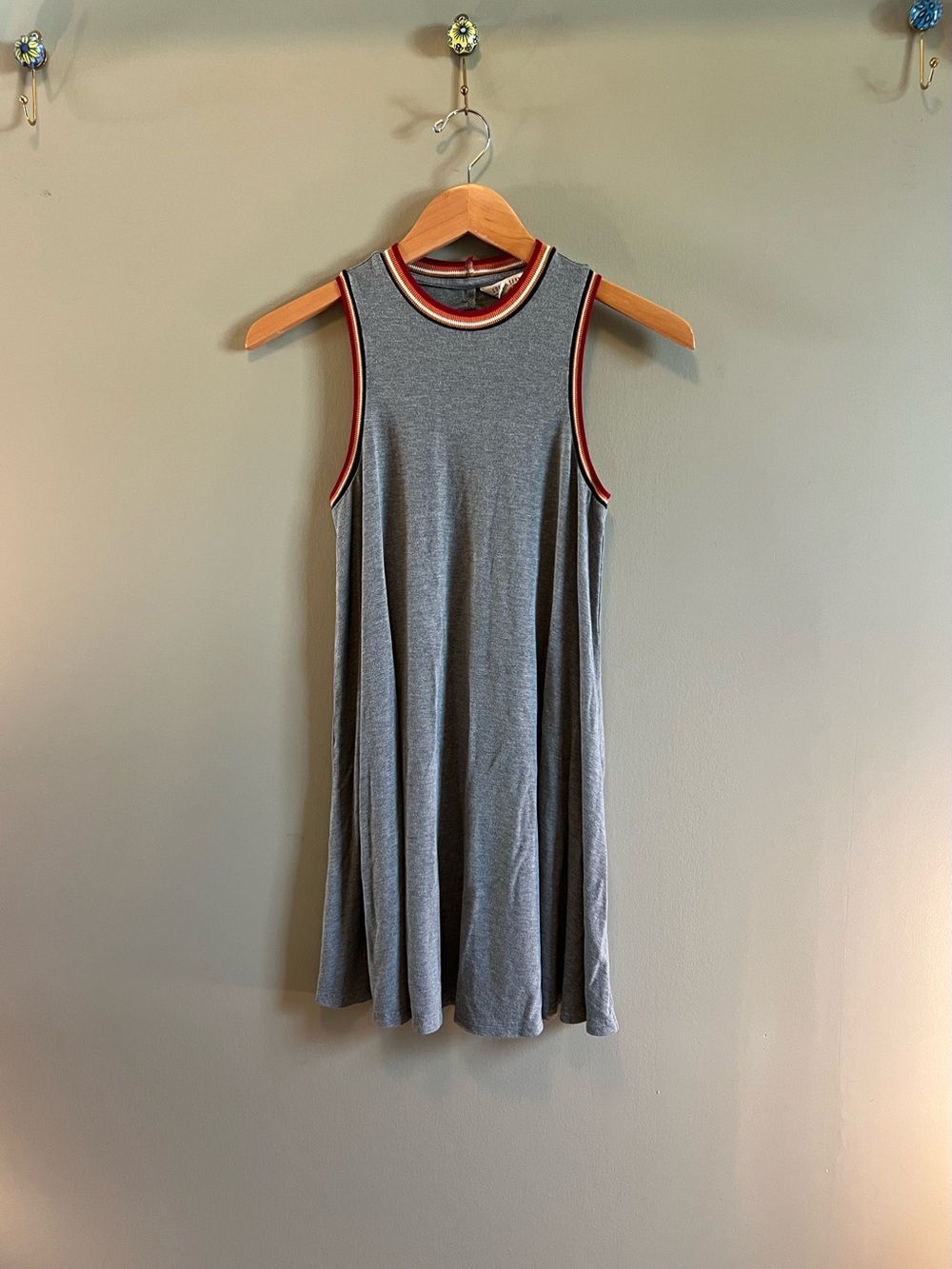 American Eagle Gray Tank with Red, Orange, White & Black Stripe Trim